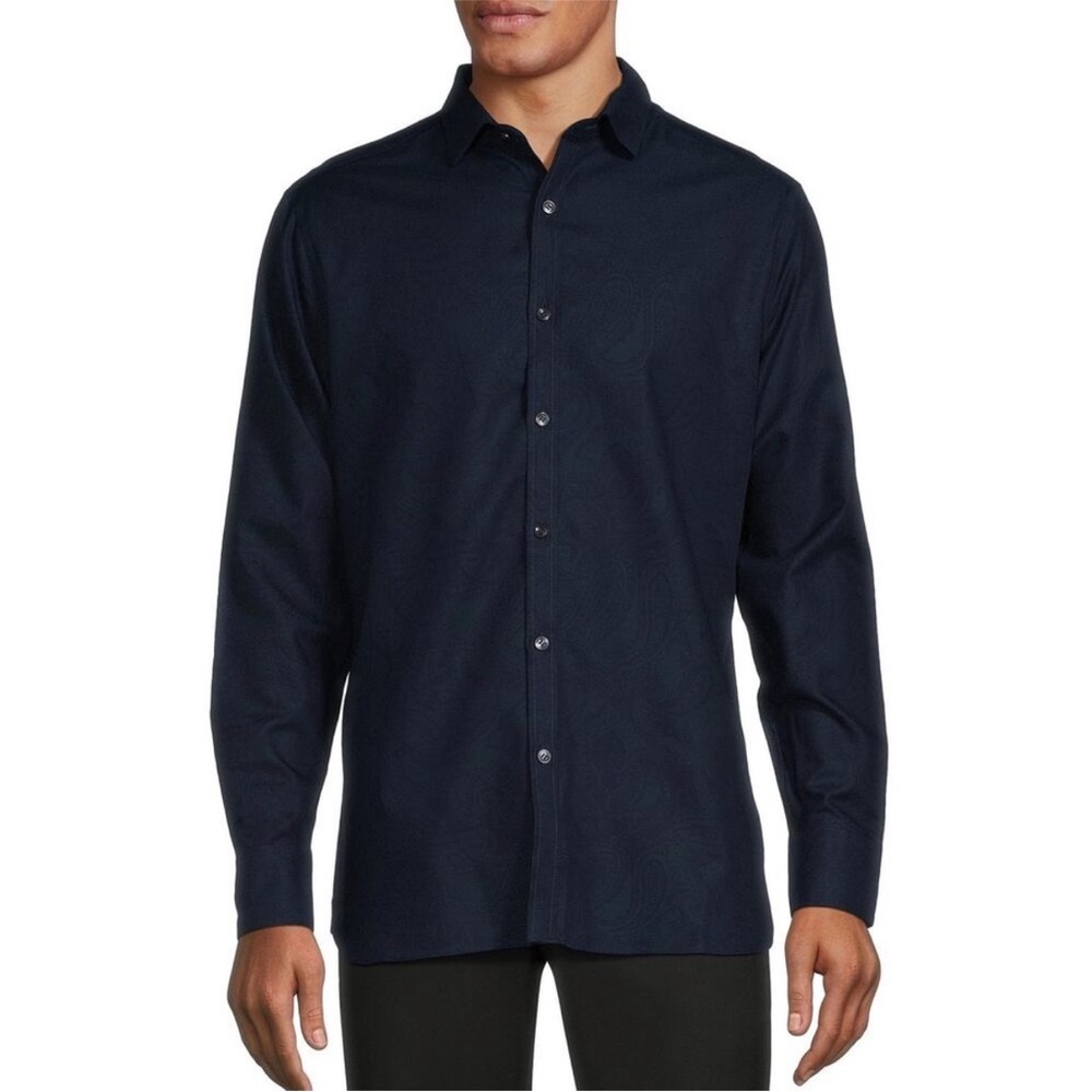 Baird McNutt navy blue 100% linen Murano slim fit button up long sleeve shirt XL